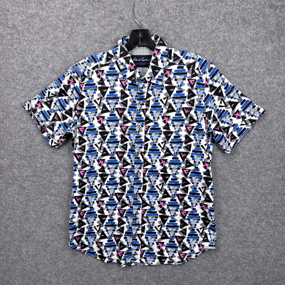 Robert Graham Mens Tailored Fit Geometric Abstract Short Sleeve Button Down L